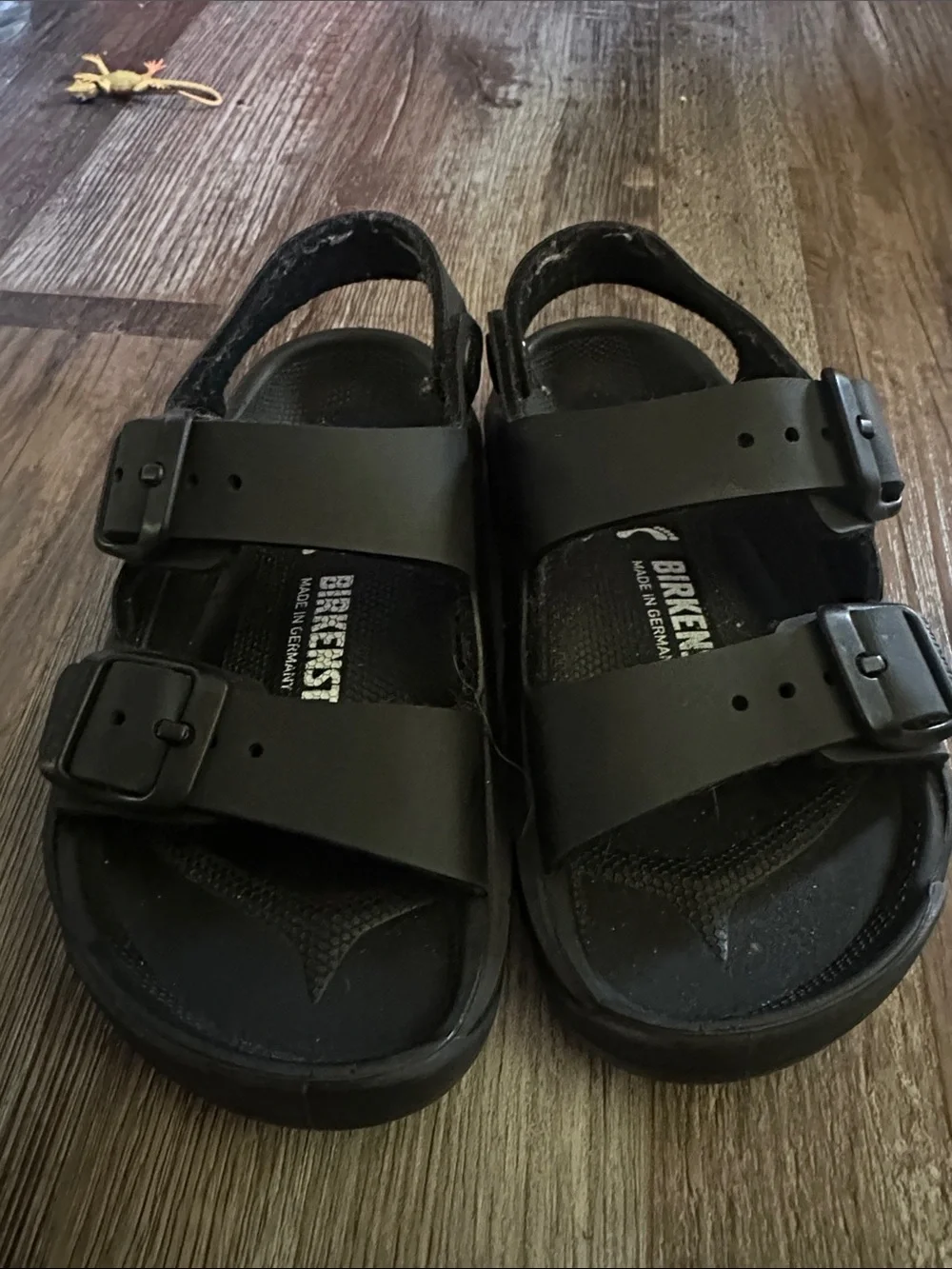 Birkenstock Kids Black Two-Strap Slide Sandals with Buckles